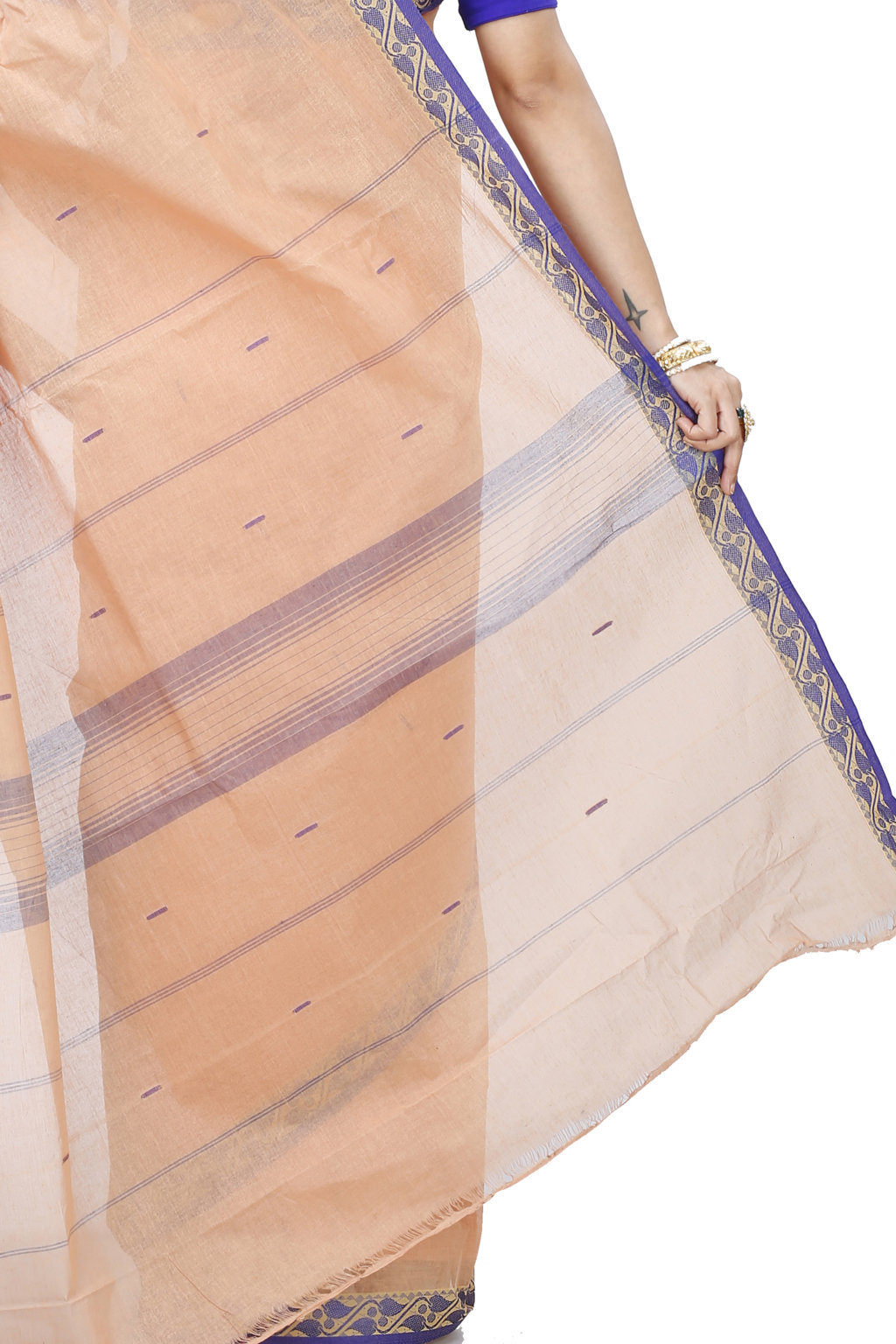Light White Pure Cotton Gaela Tant Saree (923)